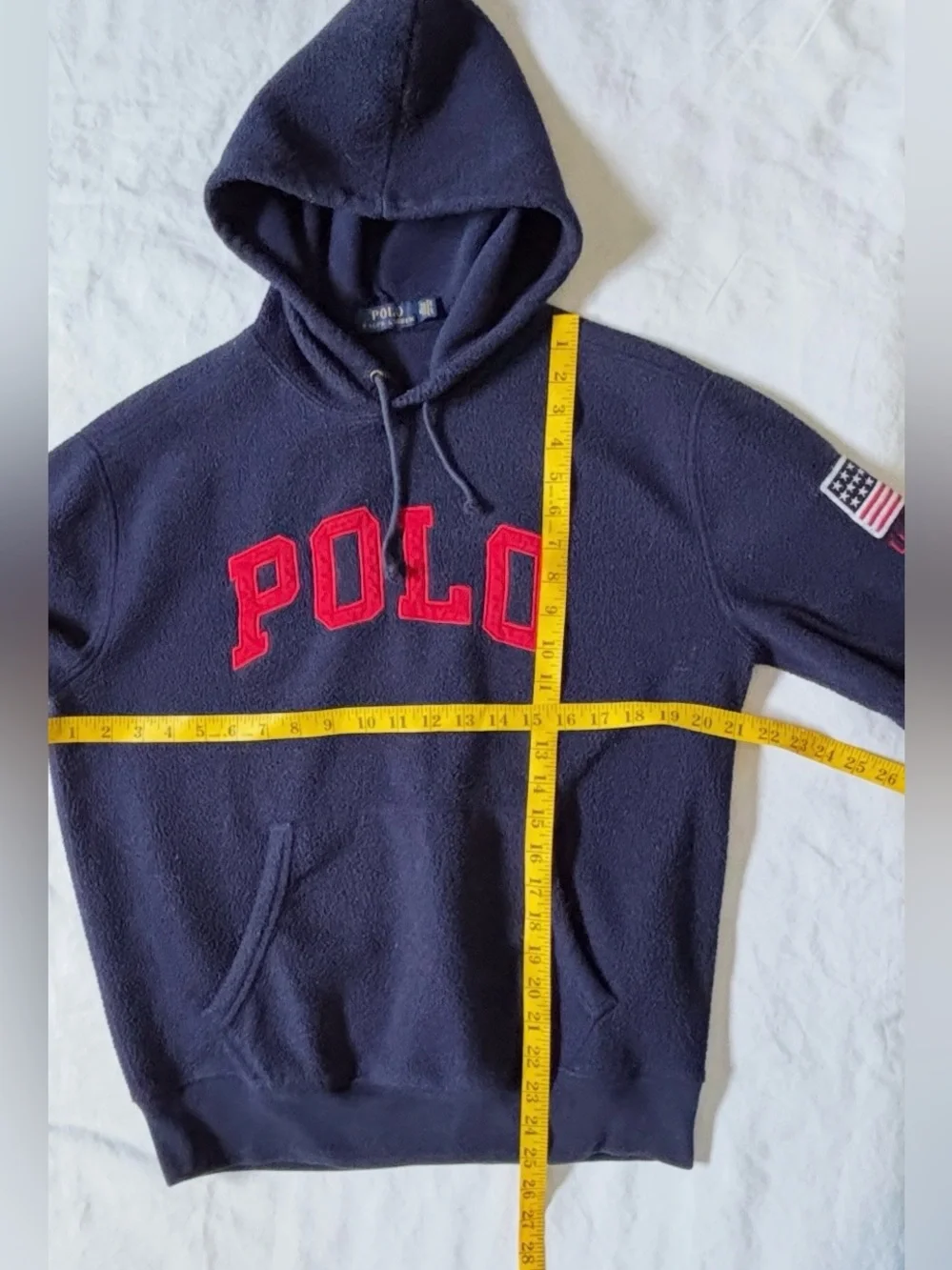 Polo Ralph Lauren Mens M Navy Fleece Hoodie USA Flag Logo Pullover